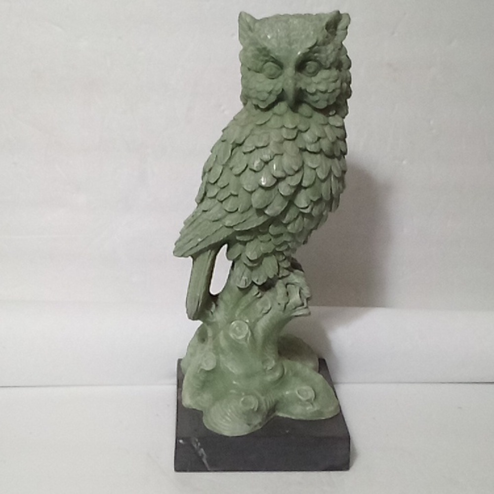 A Santini signed Green Owl Sculpture 14"